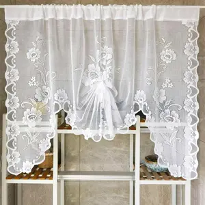 1pc Vintage Lace Floral Curtain, Soft Vintage Style, Wave Edge Design, Perfect for Kitchen & Bathroom, Small Space Decorative Curtains, Home Decoration Curtain