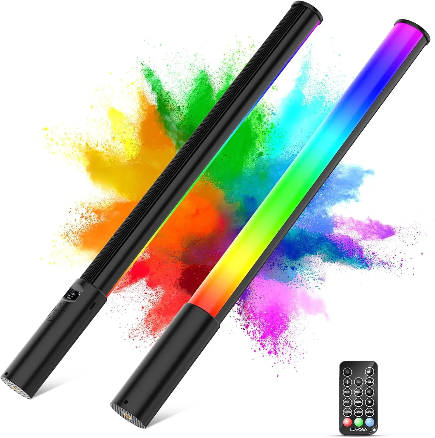 RGB LED Light Wand with Remote Control, Handheld 360RGB Video Light Wand Stick for Photography, 2500mAh Built-in Rechargable Cube Light, 2500-6500K Dimmable Camera Light w LCD