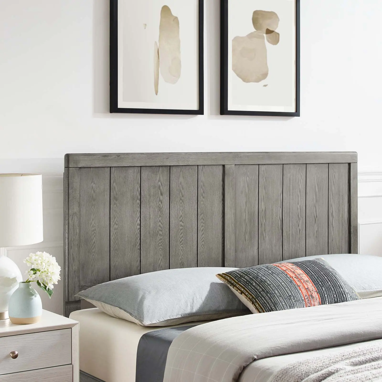 Modway Robbie Modern Wooden Full-Size Headboard, Gray Indoor Furniture Bed Frame Accessory, Modern Wooden Headboard