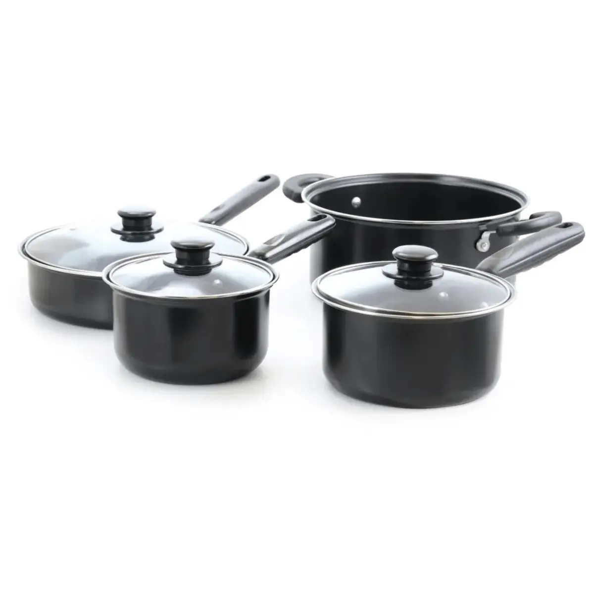 212 MAIN 7-Piece Deluxe Non-Stick Cookware Set - Stainless Steel Pans, Black, Glass Lid, Steel Handles, Built-In Venting Holes, Elegant Design for Daily Cooking Use