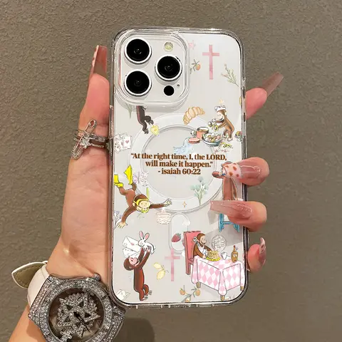 Magnetic TPU Protective Shell for iPhone 11/12/13/14/15/16/17 & Pro Max, Multi-Model Magsafe Shockproof Cover, Curious Monkey Bible Verse Design, Ultra Slim, Long-Lasting Cellphone Accessory