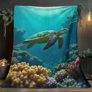 1 Pcs Turtle Coral Reef Themed Flannel Blanket, Digital Print, Sofa Bed Cover Blanket, Skin-Friendly And Soft, Suitable For Birthday And New Year Gifts All Year Round