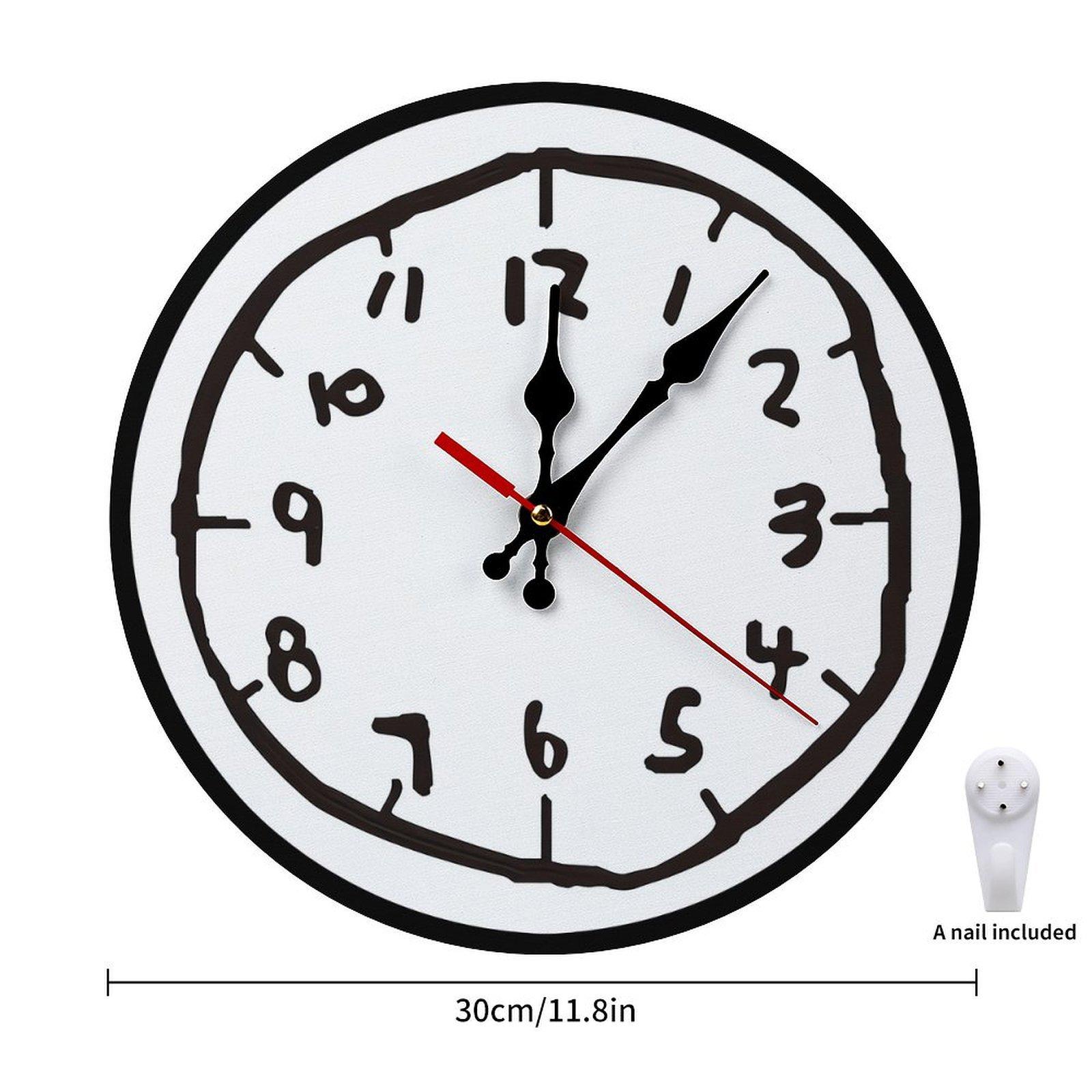 12 Inch Hand Drawn Doodle Style Wall Clock, Silent Non-Ticking Quartz Wall Clock, Minimalist Black White Creative Number Wall Watch for Home Living Room Bedroom Office Decor