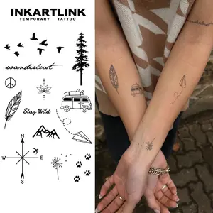 INKARTLINK Tattoo Tech, 2 Sheets Semi-Permanent Temporary Tattoos ,Poetry and the Horizon,Adult Art Design,Lasts 1-2 Weeks, Waterproof, Realistic Look, No Adhesive, No Reflection,For Man And Woman,Ideal for Swimming, Party