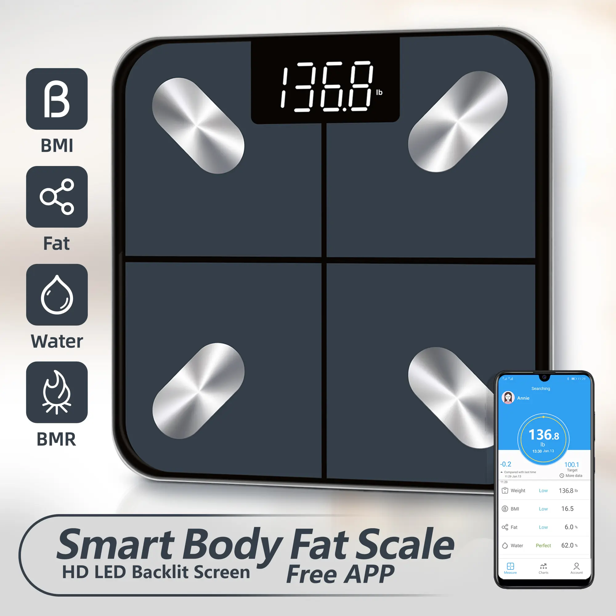 Smart Scal For Body Weight And Fat, 396 LB Capacity Bathroom Digital Weighing Scale With BMI, Body Fat, Muscle Mass, Accurate Home User Health Equipment Sync Free Appse, Body Composition Scale