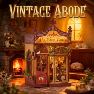 DIY Book Nook Kit - Vintage Abode Miniature Bookshelf Insert with LED Light, 3D Wooden Diorama Bookend, Aesthetic Home Decor Craft for Adults