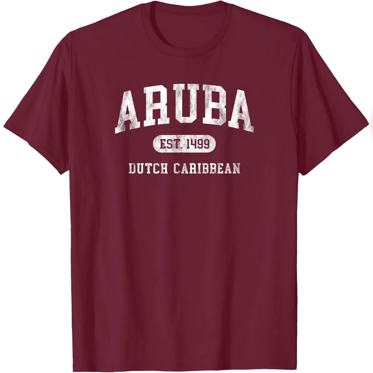 Women's Unisex Short-Sleeve Soft Simple Aruba Est 1499 Throwback Letter Souvenir Cotton T-Shirt, Shortsleeve, Tshirt, Breathable, Round Neck, Graphic, Tops, Casual