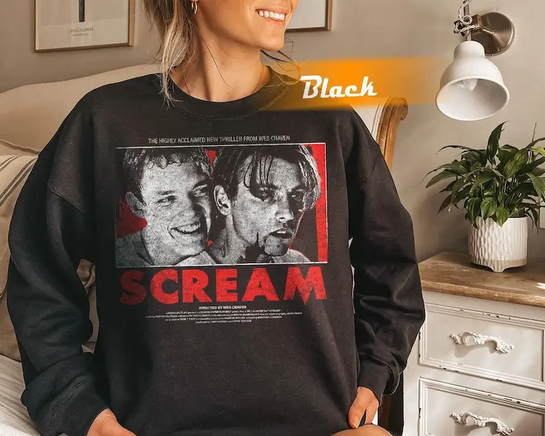 Scream Movie Poster Sweatshirt  Retro Horror Graphic Crewneck