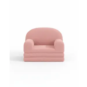 Small Sofa Chair, 2-In-1 Convertible Toddler Couch Lounger, Comfy Fold Out Teddy Fleece Fabric Children's Sofa Bed for Playroom, Bedroom, Gift for Boys & Girls