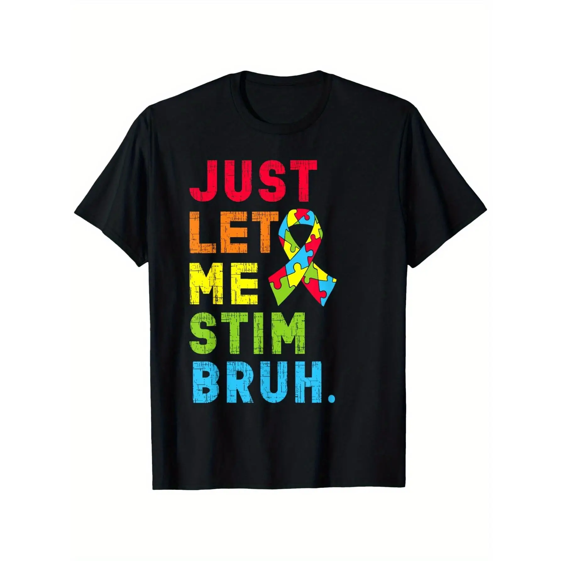 [Easy Care] Kids' 100% Cotton T-Shirt - "Just Let Me Stim Bruh" Colorful Text, Short Sleeve, Comfortable Fit, Autism Awareness Design, Perfect Gift fo