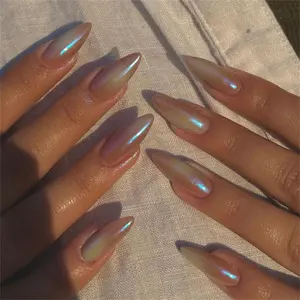 Glossy Ice White Gradient Pink Fake Nails With Jelly Glue & Rubbing Strip, 24pcs Artificial Full Covers Nail Art Kit