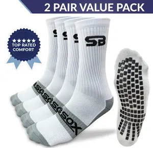 SB SOX 2-Pair Grip Socks for Men and Women - Best Non-Slip Crew Socks for All Sports and Activities - Soccer Basketball Football Yoga Pilates Daily Wear Top Rated Comfort