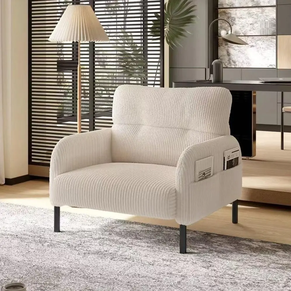 Sweetcrispy Monochrome Vibrant Hue Corduroy Fixed-Back Wingback Chair with Wingback Support - Comfortable Single-Person Wide Seat Reading Chair, Modern Wooden Armchair for Living Rooms, Home Furniture Accent Table Companion
