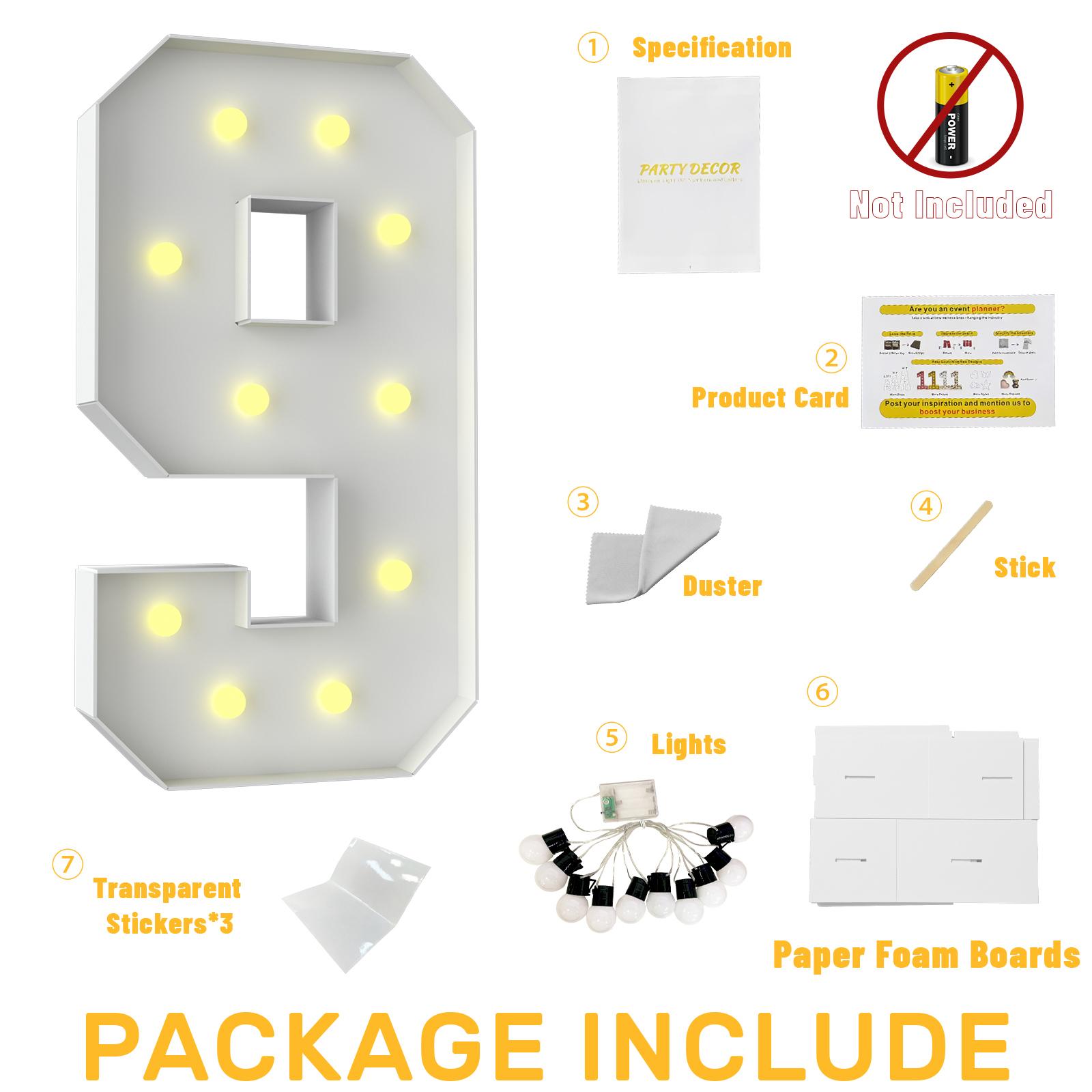 3FT Light Up Numbers & Letters 0-9 & A-Z, Assembly Required, 3FT/36in LED Warm Paper Foam Marquee Numbers & Letters for First Birthday Party Birthdays Graduation Anniversary Wedding Proposal Baby Shower #Summerwins