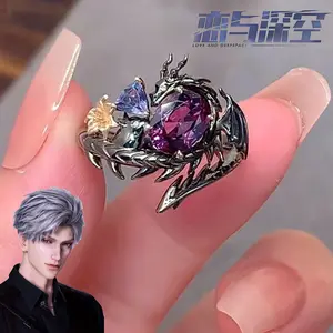 Game Love and Deepspace Sylus Cosplay Ring Adjustable Alloy Finger Rings Flower Dragon Decoration Unisex Props