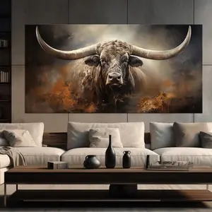 Longhorn wall art Dark farmhouse decor Texas longhorn cow print Rustic Texas wall art Cottage core large wall art Housewarming gift