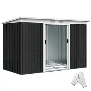 Outsunny Outdoor Storage Shed, Metal Garden Tool House with Sloping Roof and Lockable Door for Backyard, Bike, Patio, Garage, Lawn