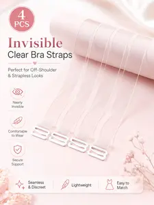 4pcs Transparent Invisible Clear Bra Straps, Women's Non-Slip Adjustable Underwire Shoulder Straps, Perfect for Sleeveless Dresses & Evening Wear