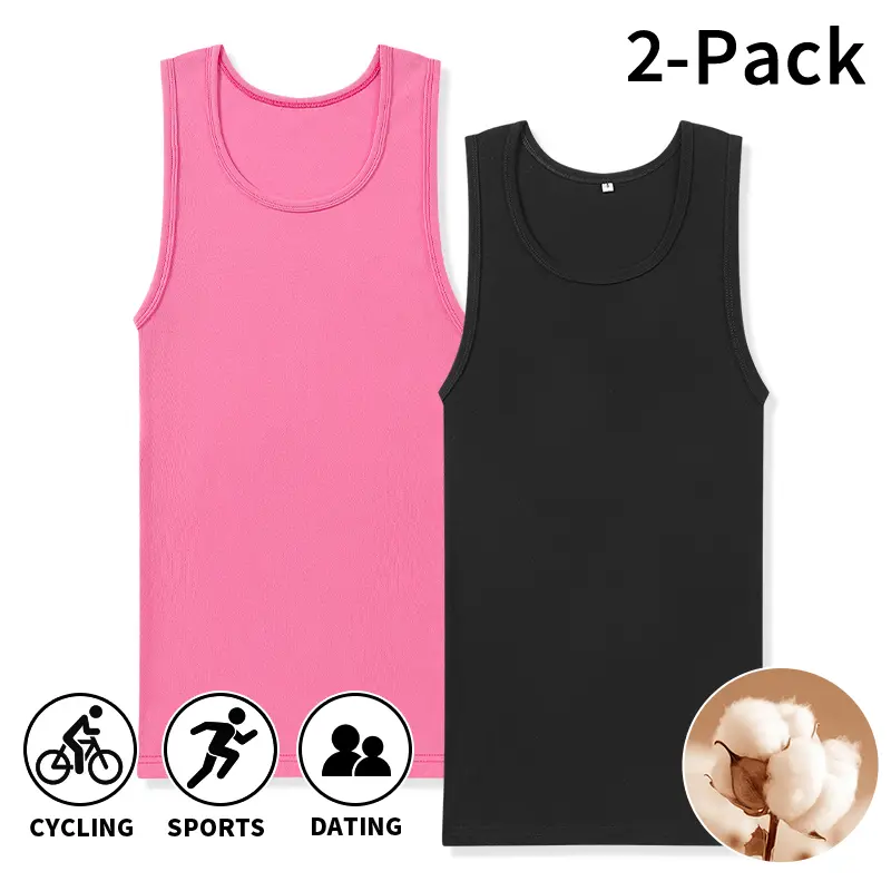 Men’s solid-color cotton tank tops are available in two-pack and single-pack options. This U-neck sleeveless top is soft and breathable, serving as a versatile basic base layer for everyday casual outfits (order up for a looser fit).