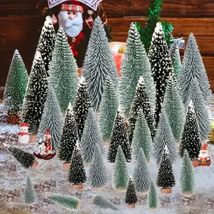 30pcs Mini Christmas Trees Set, Artificial Sisal Snow Trees with Wooden Base, 5 Sizes for Holiday Decoration & Crafts