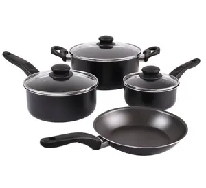 7 Piece Non Stick Aluminium, Pots and Pans Cookware Set, Black