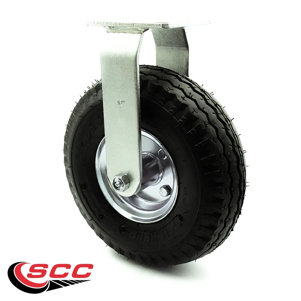 212 MAIN SCC-100R3504-PNB 10 in. Rigid Pneumatic Caster, Black Rubber Furniture Moving Wheel, Heavy-Duty Service Caster