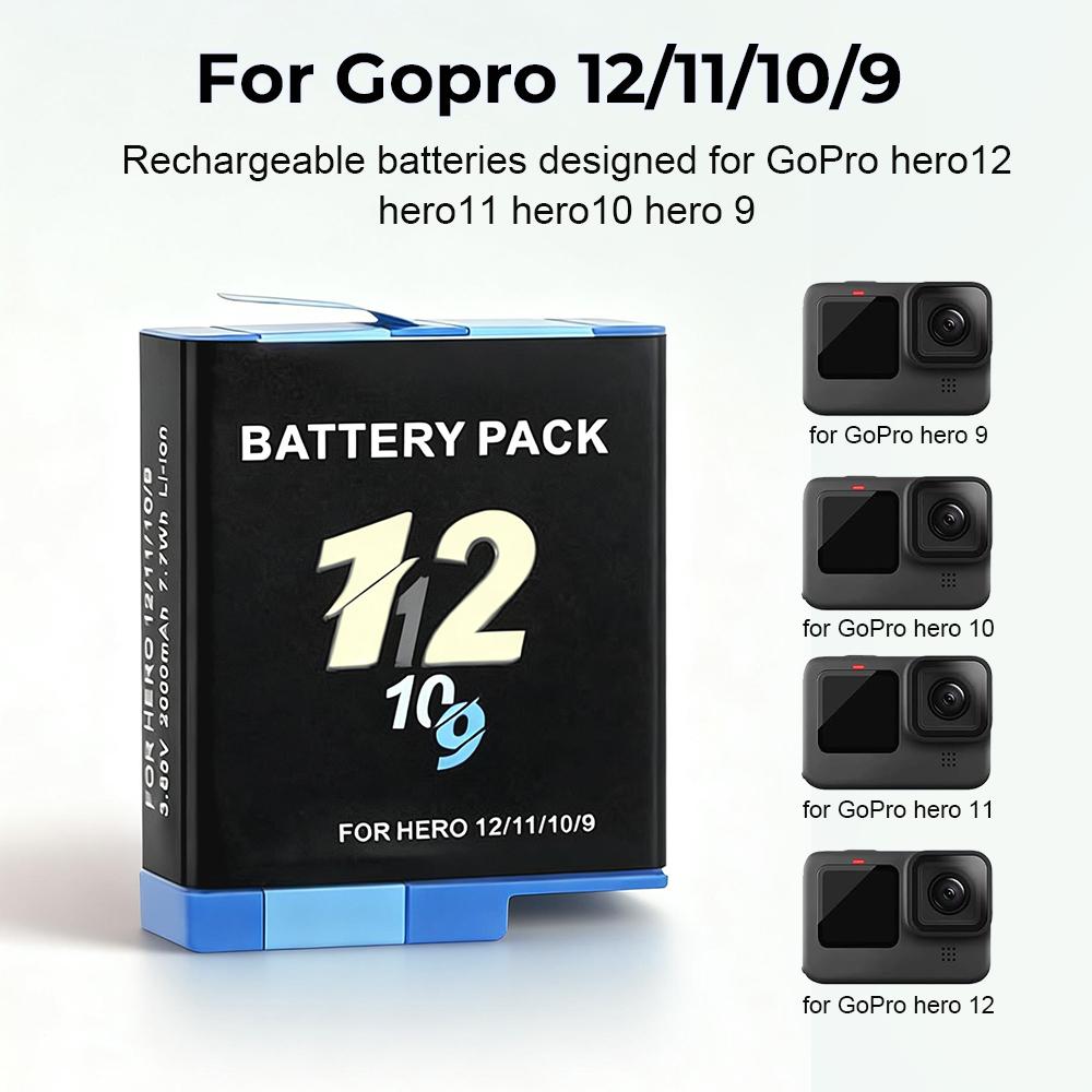2000mAh Batteries for GoPro Hero 12 with 3 Channel Battery Charging Station Compatible with GoPro Hero 12, 11, 10, 9 Black Camera (2 Batteries & 1 Charger)