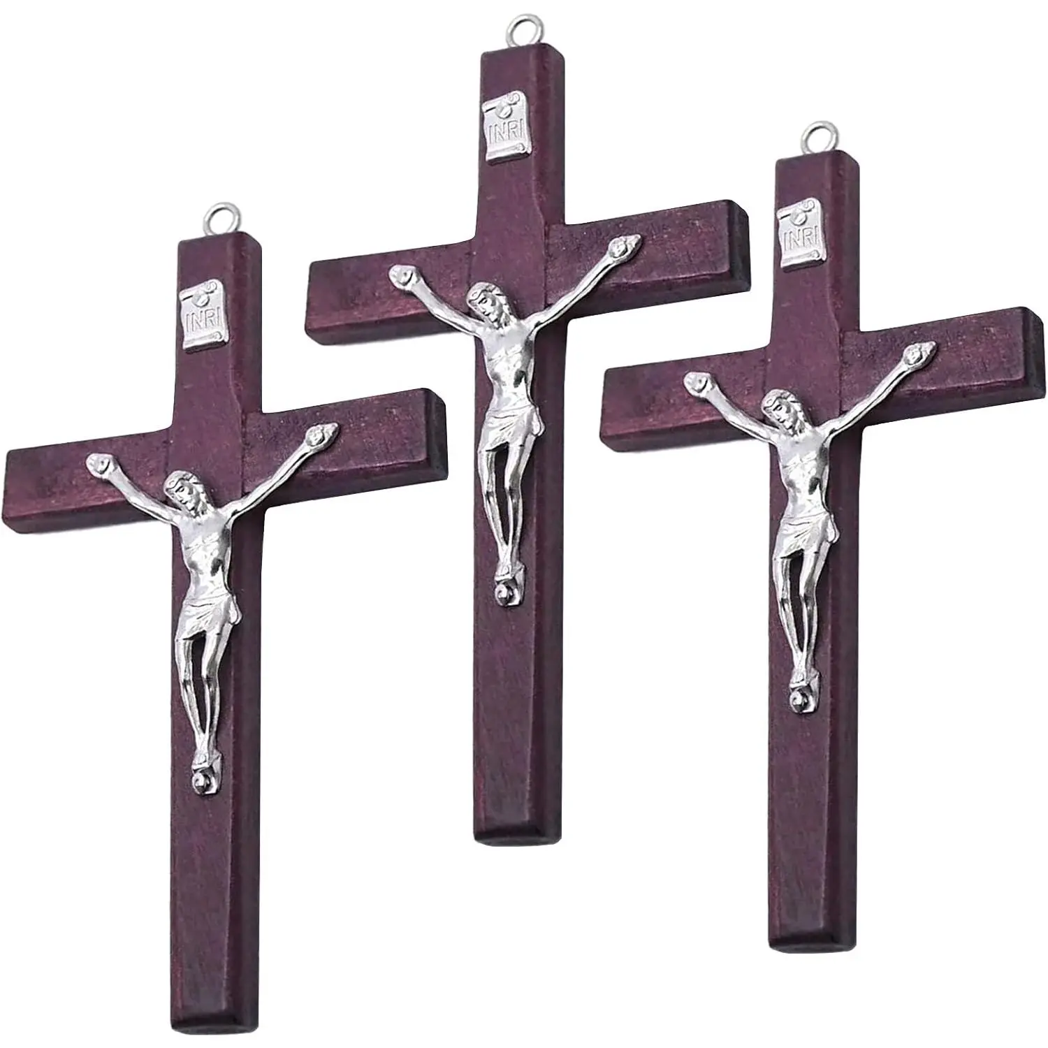 Handmade 3-Pack Catholic Religious Wooden Wall Crucifix, 4.7in Small Jesus Cross for Home Wall Decor, Ideal Gift for Thanksgiving, Easter, Mother's Day, Hand, Jesus Image