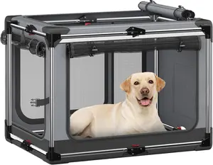 Collapsible  Crate: 42 Inch Foldable Soft Sided  Crate for  Dogs, Portable  Travel Kennel with Soft Mat for Indoors & Outdoors, Grey (42" L x 31" W x 31" H)