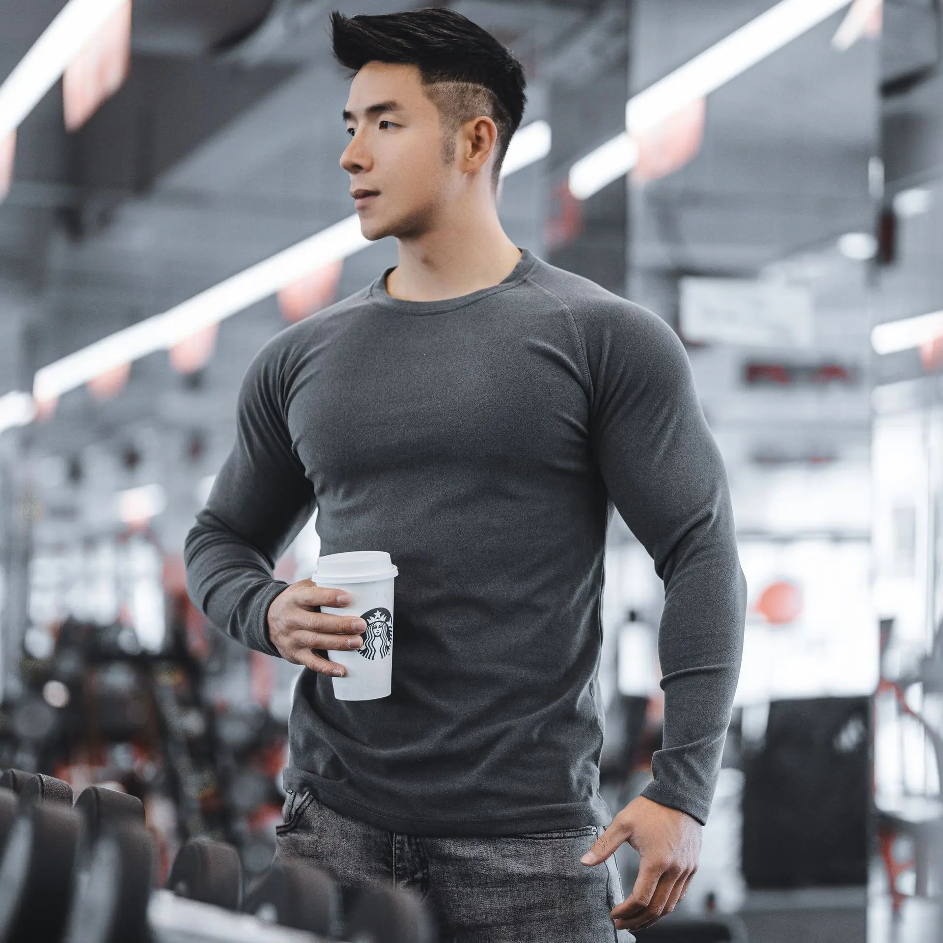 Dark gray round neck