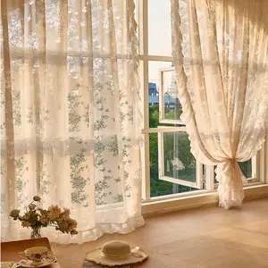 Butterfly Lace Sheer Ruffled Trim Window Curtain, Net Curtains Window, Thermal Insulated Curtain, Light Filtering Drapes for Bedroom Living Room Balcony Decor, Home Decoration Curtain, Home Decor Supplies