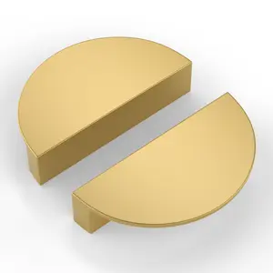 goldenwarm 12 Pack 2-1/2 Inch(64mm) Hole Center Half Moon Gold Cabinet Pulls Brushed Brass Circle Drawer Pulls Finger Edge Pulls