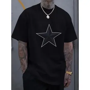 Men's Minimalist 3D Geometric Star Graphic T-Shirt Crew Neck Short Sleeve Black Casual Tee TikTok Viral