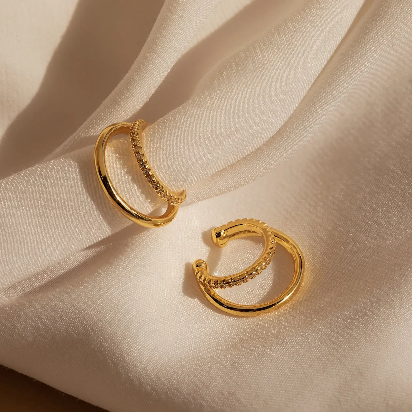 Lydia Duo Cuffs by Caitlyn Minimalist - Double Pave Diamond Cuff Earrings - No Piercing Stacking Earrings - Trendy Statement Jewelry - Gift For Her