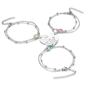 Personalized Custom Matching Heart Puzzle  Friendship Bracelet Set of 2/3/4 Pcs for Family Sisters   Custom Name Stainless Steel BBF  Anklet Bracelet Engraved Love Bracelets for Women
