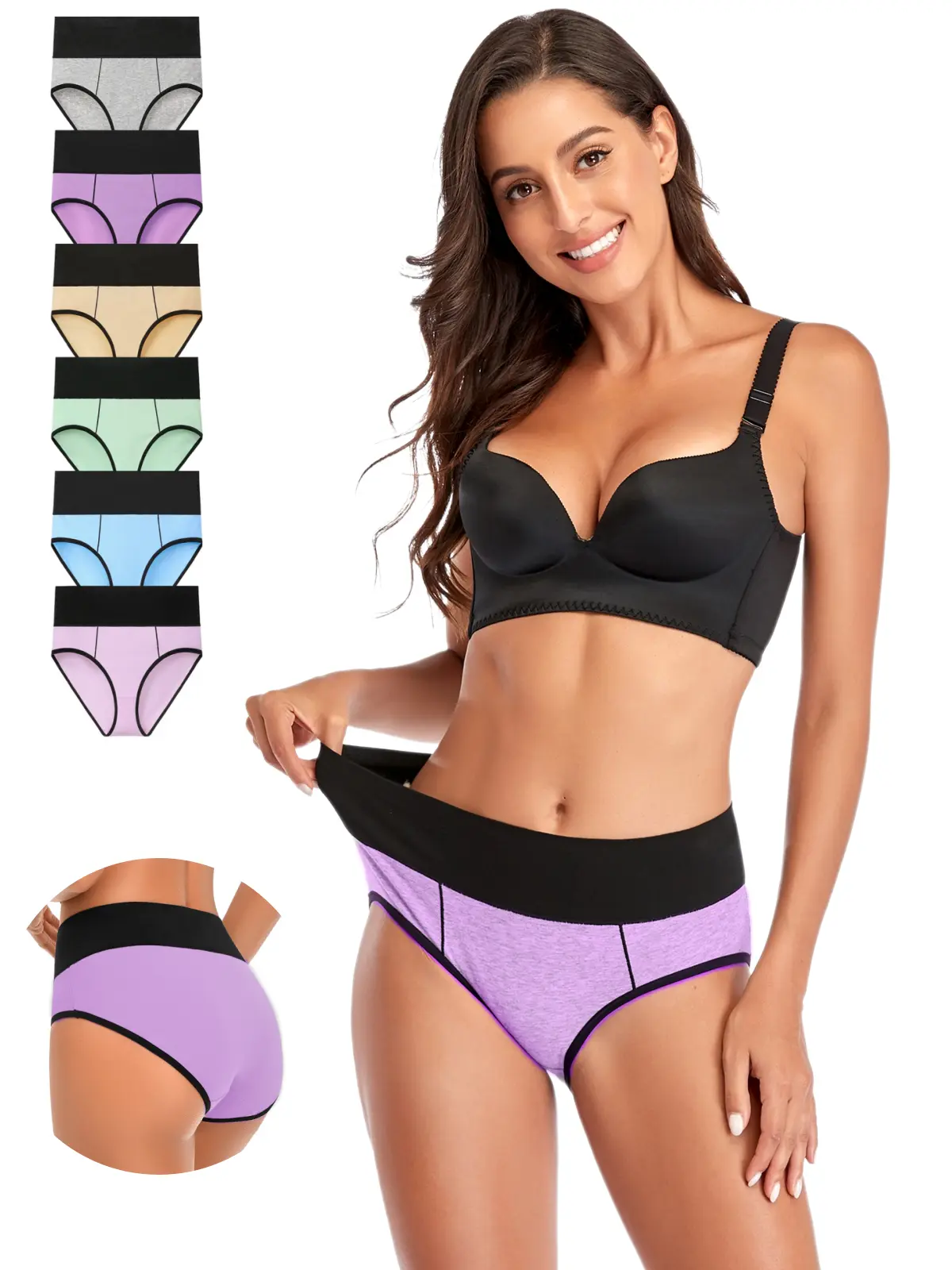 Women's Cotton High-Waist Ribbed Compression Stretchy Breathable Briefs - Full Coverage Soft Underpants for Dress & Period Use, 6-Pack underwear for women