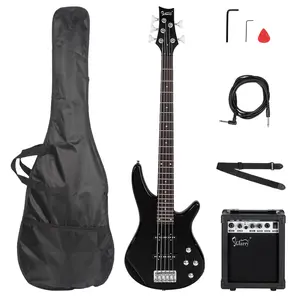 GIB Full Size Electric Bass Guitar with SS Pickups Amp Kit for Experienced Players Black Includes Amp Cable Strap & Bag gifts for musicians sampler gadgets wrench tool friend pickguard shoulder music lover accessories production student looppedal Set