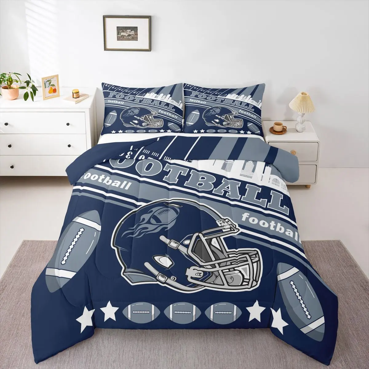 Feelyou Dallas Football Bedding Quilt Set - Decorative Rugby Sports Duvet Set with Football Bed Sheets, Fan-Focused Bedroom Decor & Gift, Decorative Bedding Set