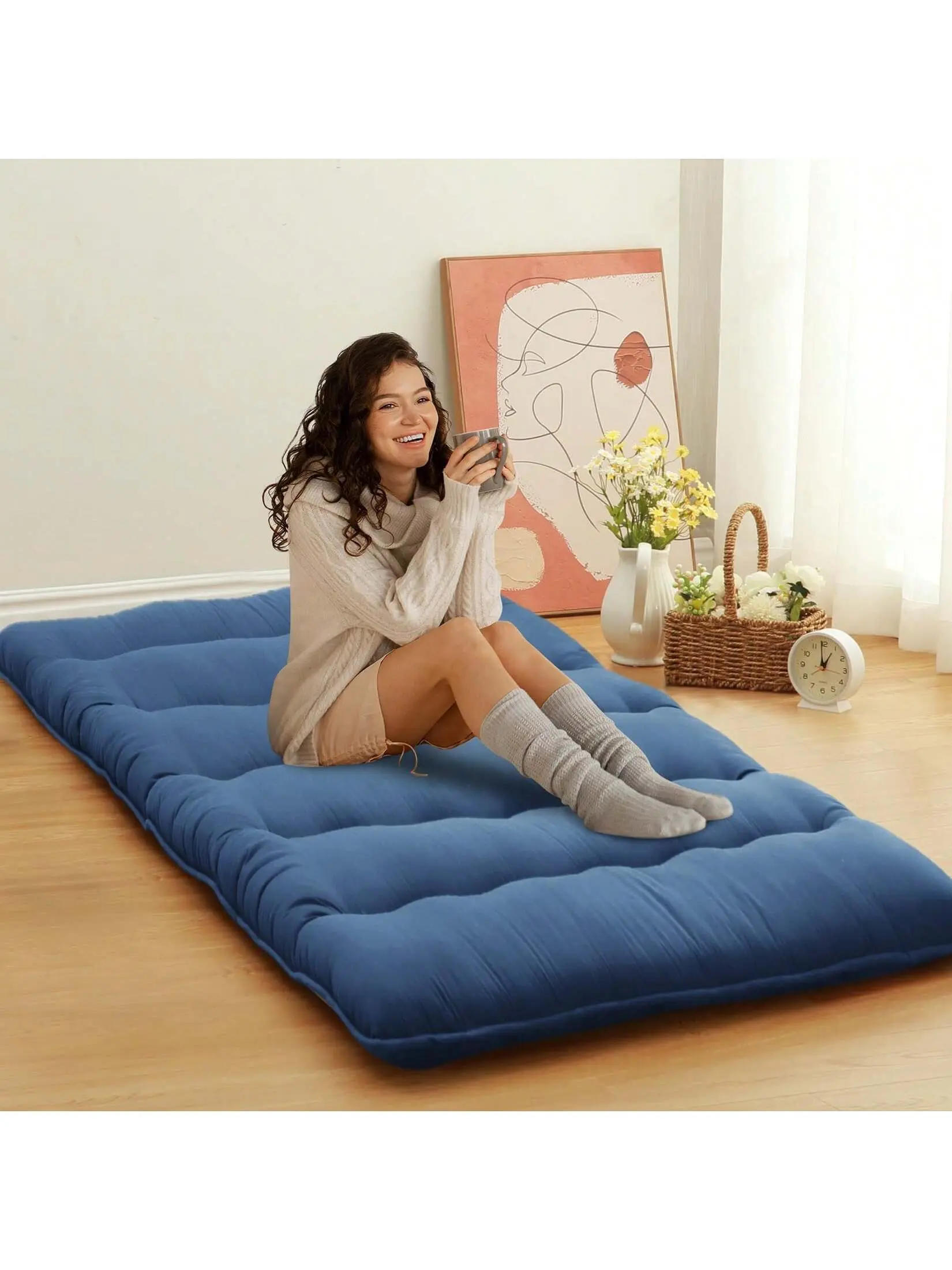 【Christmas Gift】Japanese Futon Mattress Full Size Floor Mattress Foldable with Tatami Mat for Adults - Comfortable Sleeping Mattress for Camping and Outdoor Use Travel Portable Guest Bed Folding Living Room
