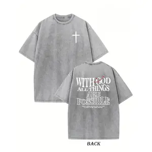 God All Things Possible Cross Vintage Washed Graphic Tee Heavyweight Pure Cotton Oversized Fit Ideal For Gym Streetwear Hip Hop Daily Casual Outfits Perfect For Unisex Christian Faith Fans Easter Halloween Christmas Gift