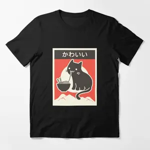 "Kawaii" Vintage Style Japenese Ramen Cat Graphic Tee T-shirt - Unisex Streetwear Sport Style, Vintage Baseball Shirt, Gift for Women, Gift for  Men