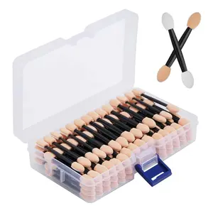 120PCS Dual-Sided Disposable Eyeshadow Sponge Applicators with Storage Container, 2.44" Makeup Brushes for Eye Shadow Application