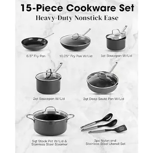 Gotham Steel 15 -Piece Ultra Ceramic 13-in Aluminum Cookware set with Lid