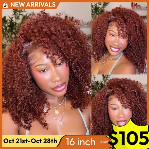 UNice 250% Density Reddish Brown Fluffy Afro Kinky Curly with Layered Finger Coil Ends Glueless 7x5 HD Lace Closure Human Hair Wigs No Slip Beginner-Friendly Natural Looking #black friday#sohochic#NewArrivals