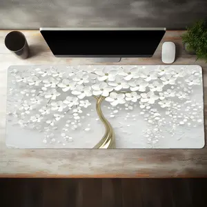 Flower Pattern Extended Mouse Pad, Rectangle Gaming Mouse Pad, Non-slip Rubber Base Stitched Edge Desk Keyboard Mat for Home Office Game, Gift for Friend Women