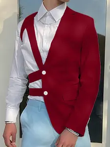 INCERUN Men's Fashion Casual Blazer with Cut Out Design, Long Sleeve Fitted Suit for Parties, All Season Stylish Attire Menswear