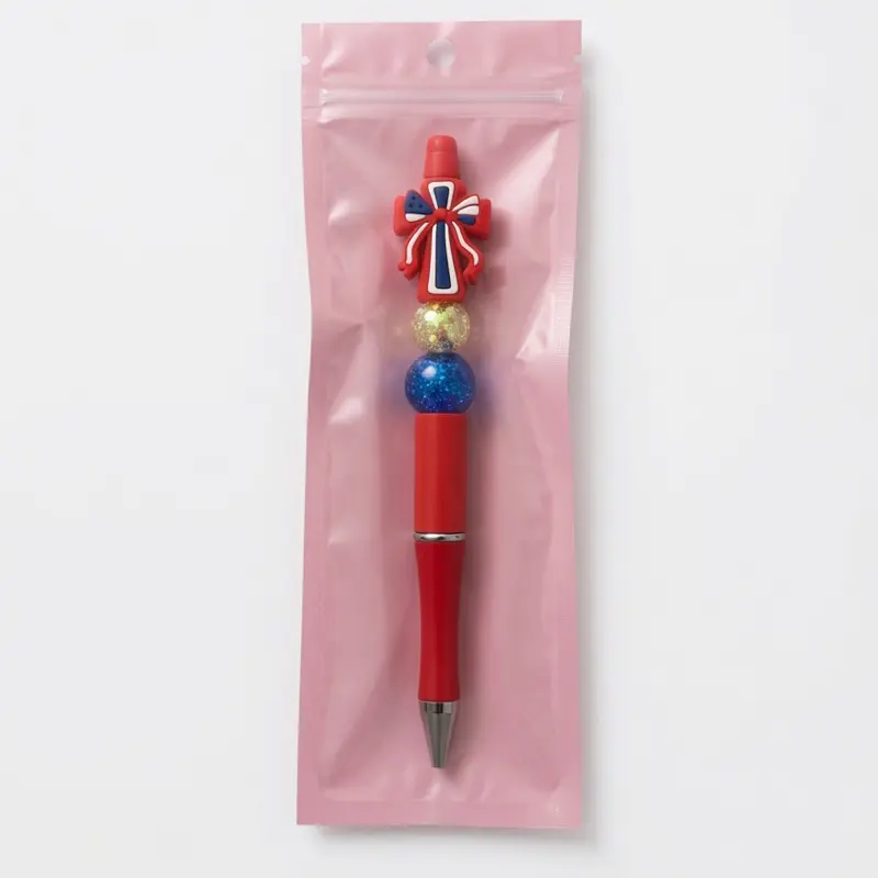 Patriotic Cross Beaded Retractable Pen - Smooth Writing Pen for Office Stationery Supplies, Writing Stationery