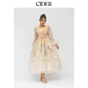 Cider Cotton Floral Pleated Maxi Dress