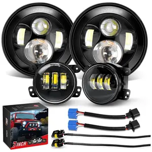 Nilight 7-Inch Round Cree LED Headlights & 4-Inch Fog Lights (4Pcs) with Angel Eyes, Bright LEDs, High/Low Beam, Aluminum Housing, IP67 Rated for 1997-2018 Wrangler JK, JKU, TJ, CJ, Rubicon