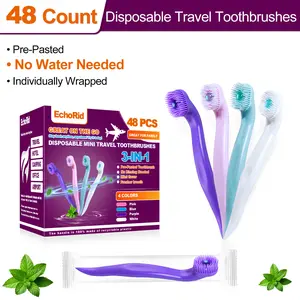 48 Count Disposable Travel Toothbrushes 3-in-1 Pre-Pasted Mini Toothbrush with Toothpick & Floss, No Water Needed, Individually Wrapped Ready-to-Go Oral Care Kit, Mint Flavor Fresh Breath On the Go, Perfect for Travel, Work, Camping, Dates & Family Use